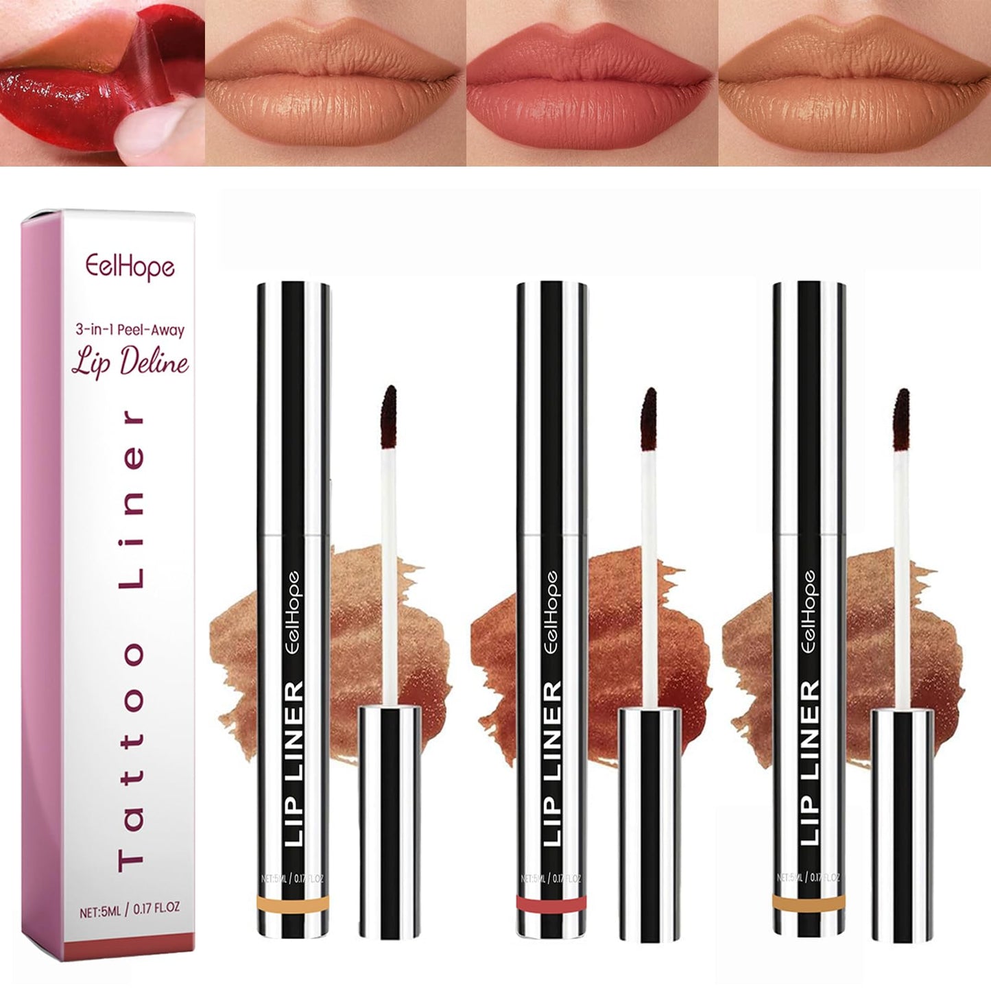 Mrettick Peel-Off Lip Liner Stain (3-Pack) — Long-Lasting Tattoo Lip Tint