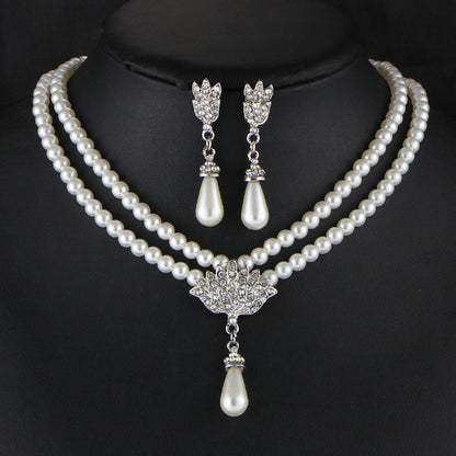 Bridal Pearl &amp; Crystal Necklace + Earring Set — Wedding Jewelry