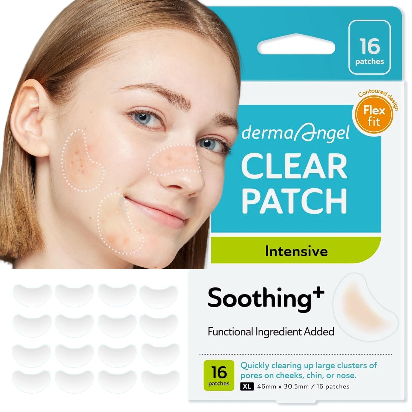 DERMA ANGEL XL Hydrocolloid Pimple Patches — 16 Count Overnight Spot Treatment