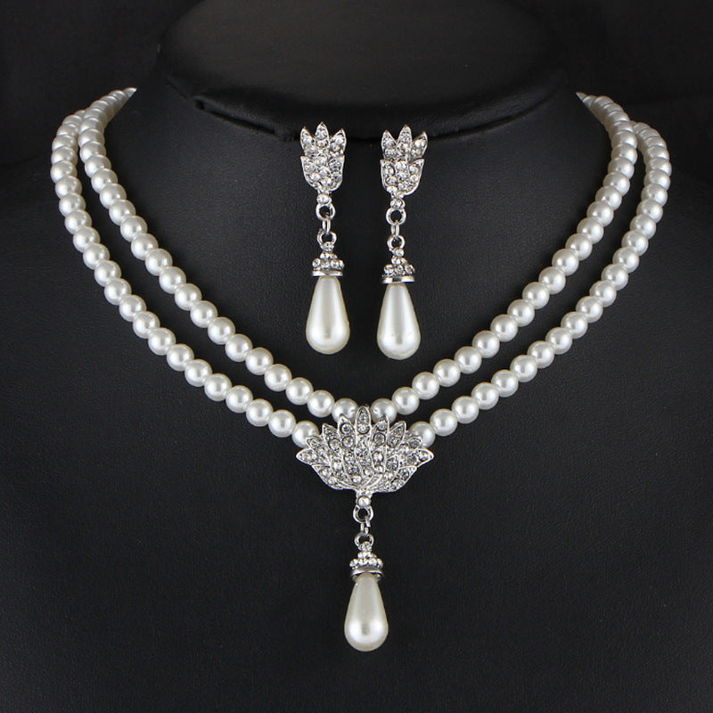 Bridal Pearl &amp; Crystal Necklace + Earring Set — Wedding Jewelry