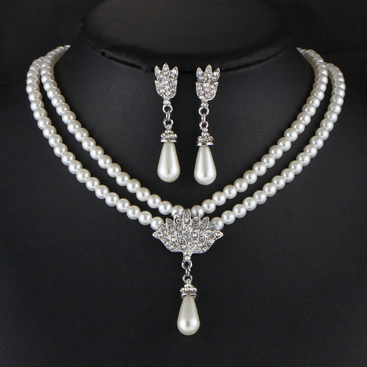 Bridal Pearl &amp; Crystal Necklace + Earring Set — Wedding Jewelry