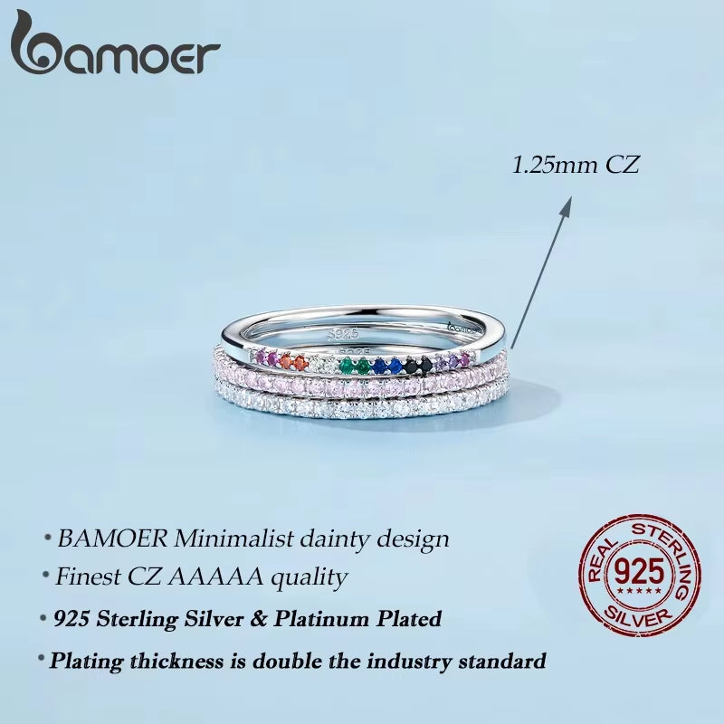 925 Sterling Silver Full Paved Simulated Diamond Stackable Rings, Women Gold Plated Engagement Eternity Bands Colored CZ