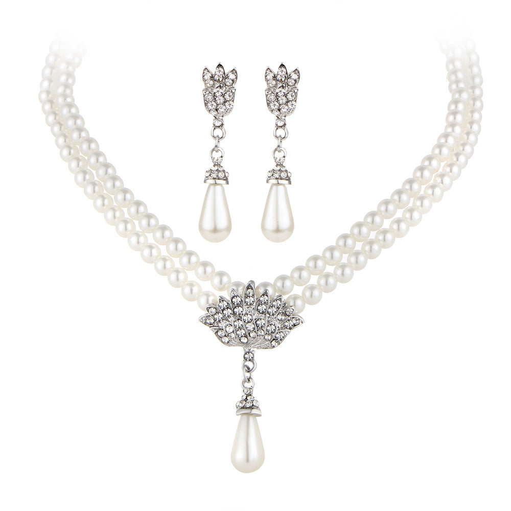 Bridal Pearl &amp; Crystal Necklace + Earring Set — Wedding Jewelry