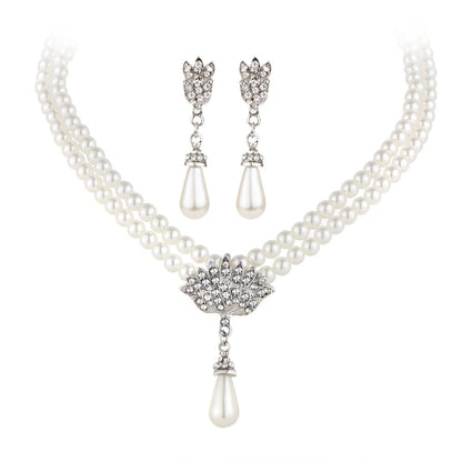 Bridal Pearl &amp; Crystal Necklace + Earring Set — Wedding Jewelry