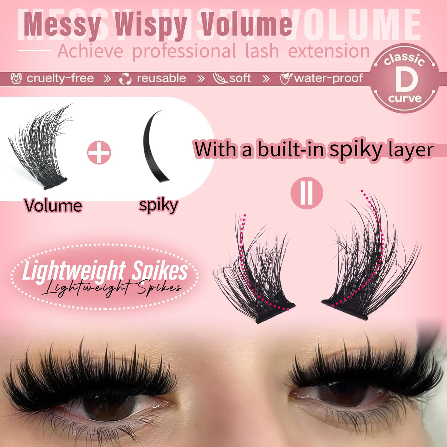 Spikes Lash Clusters Wispy Manga Eyelash Clusters Thick 100D Mega Eyelash Extensions Anime Eyelashes Clusters Reusable Full Volume Individual Lash Extension (D Curly 12-24Mm)