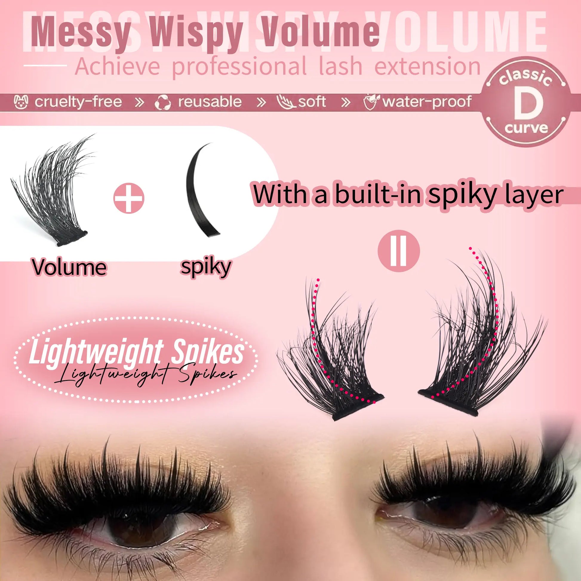 Spikes Lash Clusters Wispy Manga Eyelash Clusters Thick 100D Mega Eyelash Extensions Anime Eyelashes Clusters Reusable Full Volume Individual Lash Extension (D Curly 12-24Mm)