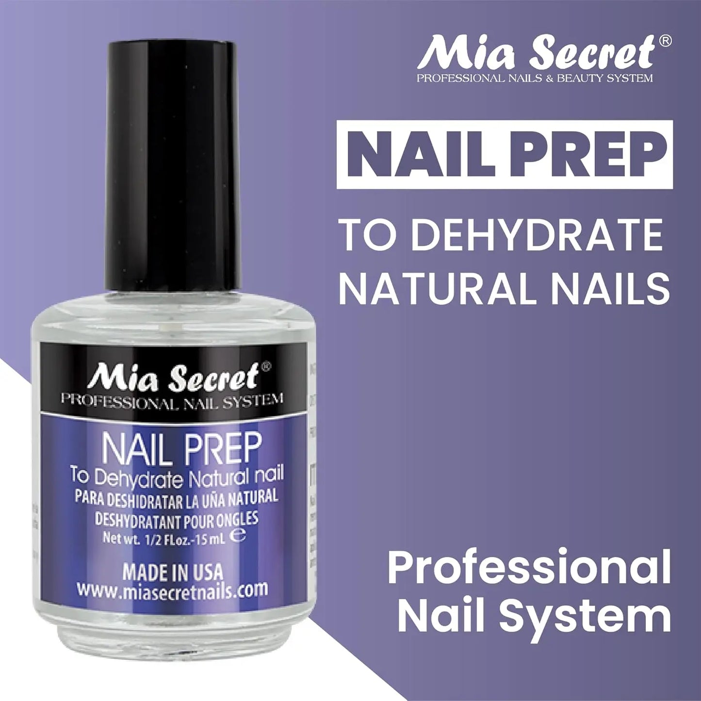 Mia Secret Professional Acid-Free Natural Nail Prep Dehydrator (15Ml) - Cosmetic Single Item, Nail Art Essential for Stronger Bonding with Gel, Acrylic & Powder Applications