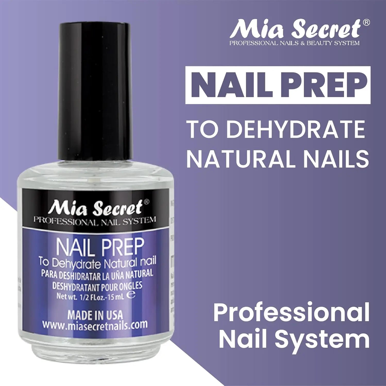 Mia Secret Professional Acid-Free Natural Nail Prep Dehydrator (15Ml) - Cosmetic Single Item, Nail Art Essential for Stronger Bonding with Gel, Acrylic & Powder Applications