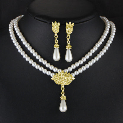 Bridal Pearl &amp; Crystal Necklace + Earring Set — Wedding Jewelry