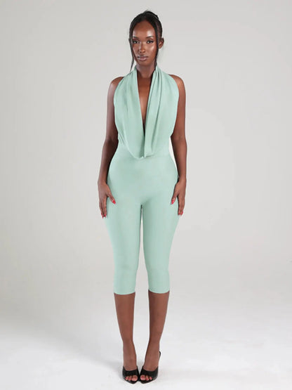 Women'S Sexy Backless Sleeveless Bodycon Fit Jumpsuit, Simple Design, Casual Daily Wear, Fashionable, Stylish and Chic, Ideal for Everyday Womenswear