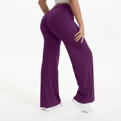 Softmotion Straight Leg Bottoms Women'S Mid-Waist Yoga Pants GYM Leggings Naked Feel Pilates Running Sports Trousers
