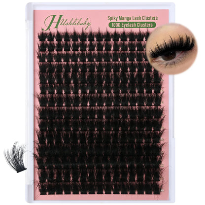 Spikes Lash Clusters Wispy Manga Eyelash Clusters Thick 100D Mega Eyelash Extensions Anime Eyelashes Clusters Reusable Full Volume Individual Lash Extension (D Curly 12-24Mm)