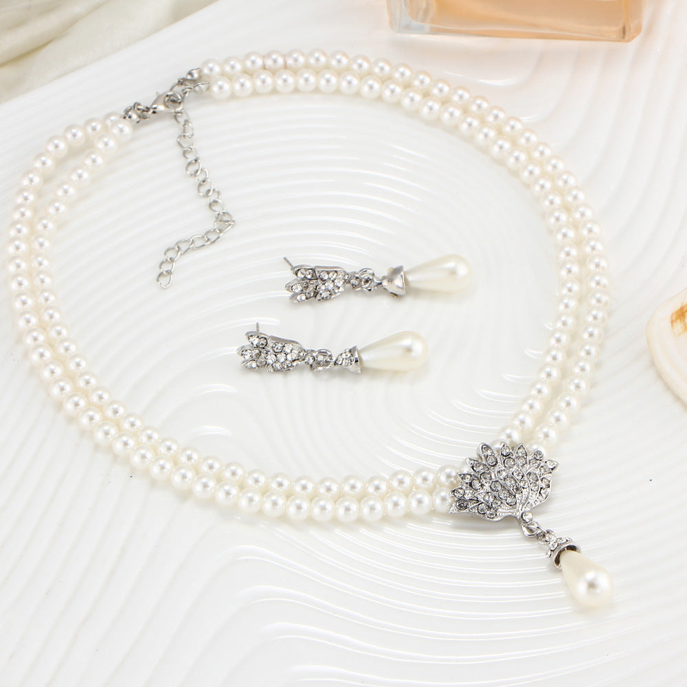 Bridal Pearl &amp; Crystal Necklace + Earring Set — Wedding Jewelry