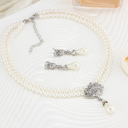 Bridal Pearl &amp; Crystal Necklace + Earring Set — Wedding Jewelry