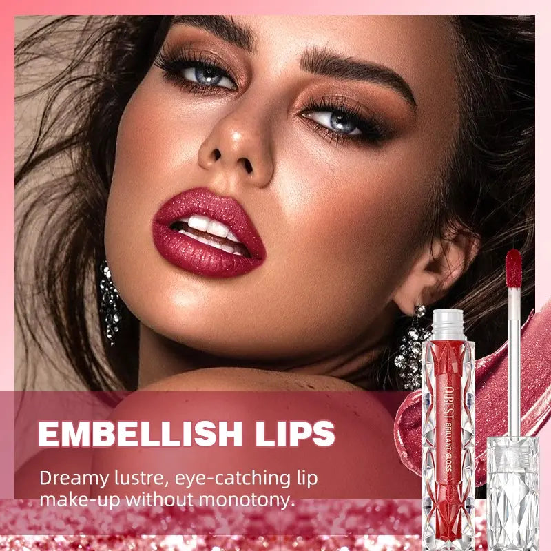 6Pcs/Set Diamond Shimmer Waterproof Lip Gloss Pearl Gloss Finish Liquid Lipstick Glitter Shiny Pearl Glaze Long Lasting Lip Tint Women Makeup Glittery Lip Gloss