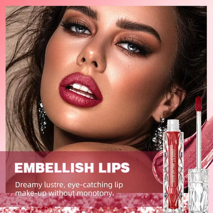 6Pcs/Set Diamond Shimmer Waterproof Lip Gloss Pearl Gloss Finish Liquid Lipstick Glitter Shiny Pearl Glaze Long Lasting Lip Tint Women Makeup Glittery Lip Gloss