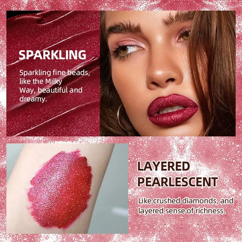 6Pcs/Set Diamond Shimmer Waterproof Lip Gloss Pearl Gloss Finish Liquid Lipstick Glitter Shiny Pearl Glaze Long Lasting Lip Tint Women Makeup Glittery Lip Gloss