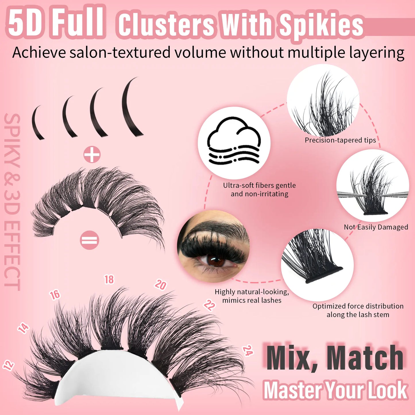 Spikes Lash Clusters Wispy Manga Eyelash Clusters Thick 100D Mega Eyelash Extensions Anime Eyelashes Clusters Reusable Full Volume Individual Lash Extension (D Curly 12-24Mm)
