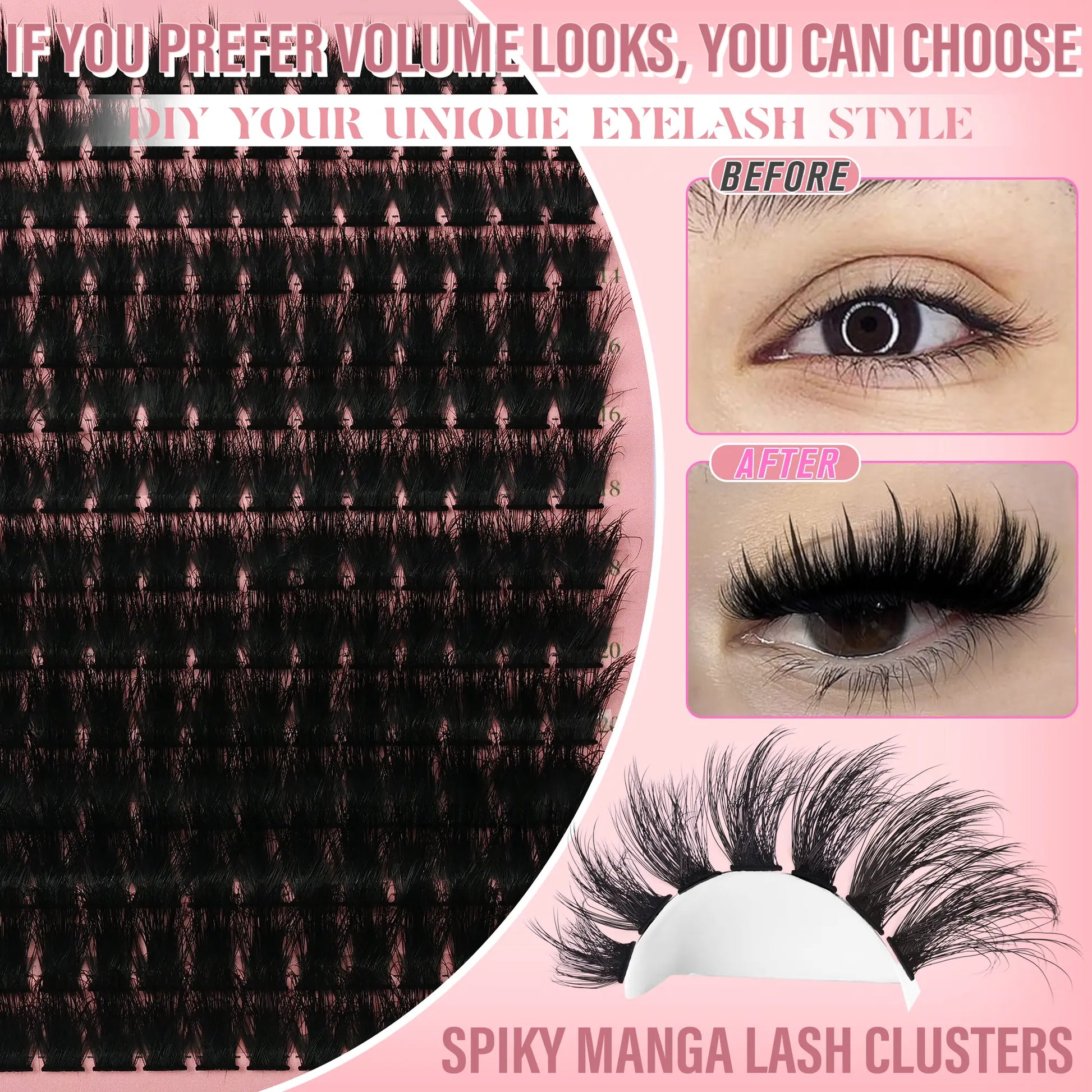 Spikes Lash Clusters Wispy Manga Eyelash Clusters Thick 100D Mega Eyelash Extensions Anime Eyelashes Clusters Reusable Full Volume Individual Lash Extension (D Curly 12-24Mm)