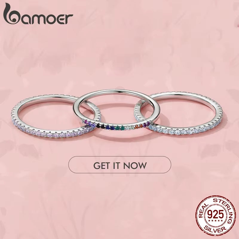 925 Sterling Silver Full Paved Simulated Diamond Stackable Rings, Women Gold Plated Engagement Eternity Bands Colored CZ