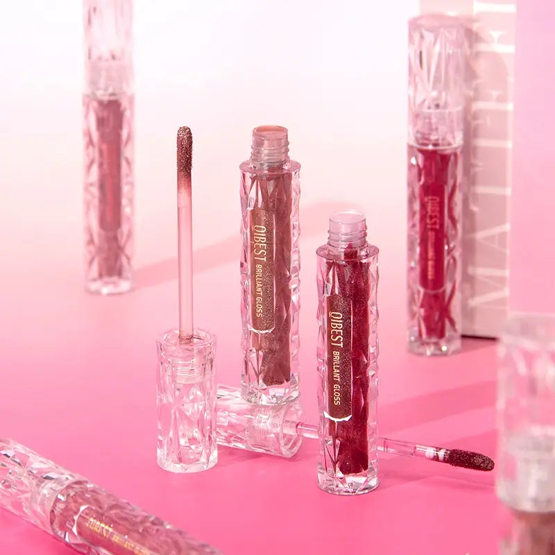 6Pcs/Set Diamond Shimmer Waterproof Lip Gloss Pearl Gloss Finish Liquid Lipstick Glitter Shiny Pearl Glaze Long Lasting Lip Tint Women Makeup Glittery Lip Gloss