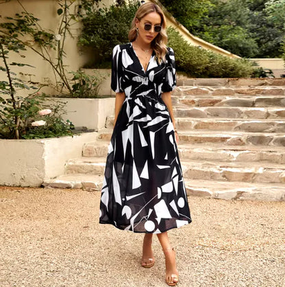 Printed V-Neck Summer Maxi Dress — Flowy Vacation &amp; Beach Dress
