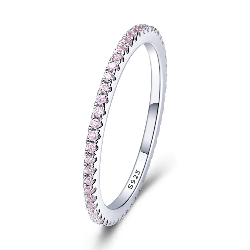 925 Sterling Silver Full Paved Simulated Diamond Stackable Rings, Women Gold Plated Engagement Eternity Bands Colored CZ
