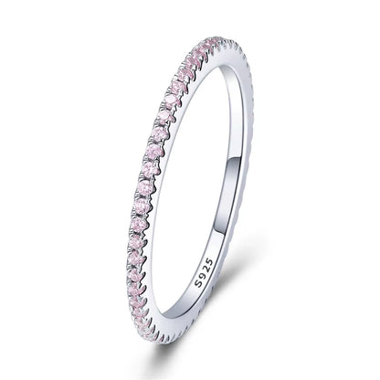 925 Sterling Silver Full Paved Simulated Diamond Stackable Rings, Women Gold Plated Engagement Eternity Bands Colored CZ