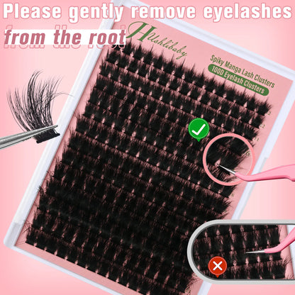 Spikes Lash Clusters Wispy Manga Eyelash Clusters Thick 100D Mega Eyelash Extensions Anime Eyelashes Clusters Reusable Full Volume Individual Lash Extension (D Curly 12-24Mm)