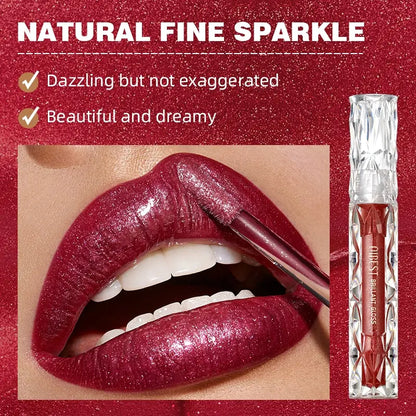 6Pcs/Set Diamond Shimmer Waterproof Lip Gloss Pearl Gloss Finish Liquid Lipstick Glitter Shiny Pearl Glaze Long Lasting Lip Tint Women Makeup Glittery Lip Gloss