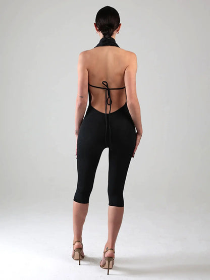 Women'S Sexy Backless Sleeveless Bodycon Fit Jumpsuit, Simple Design, Casual Daily Wear, Fashionable, Stylish and Chic, Ideal for Everyday Womenswear