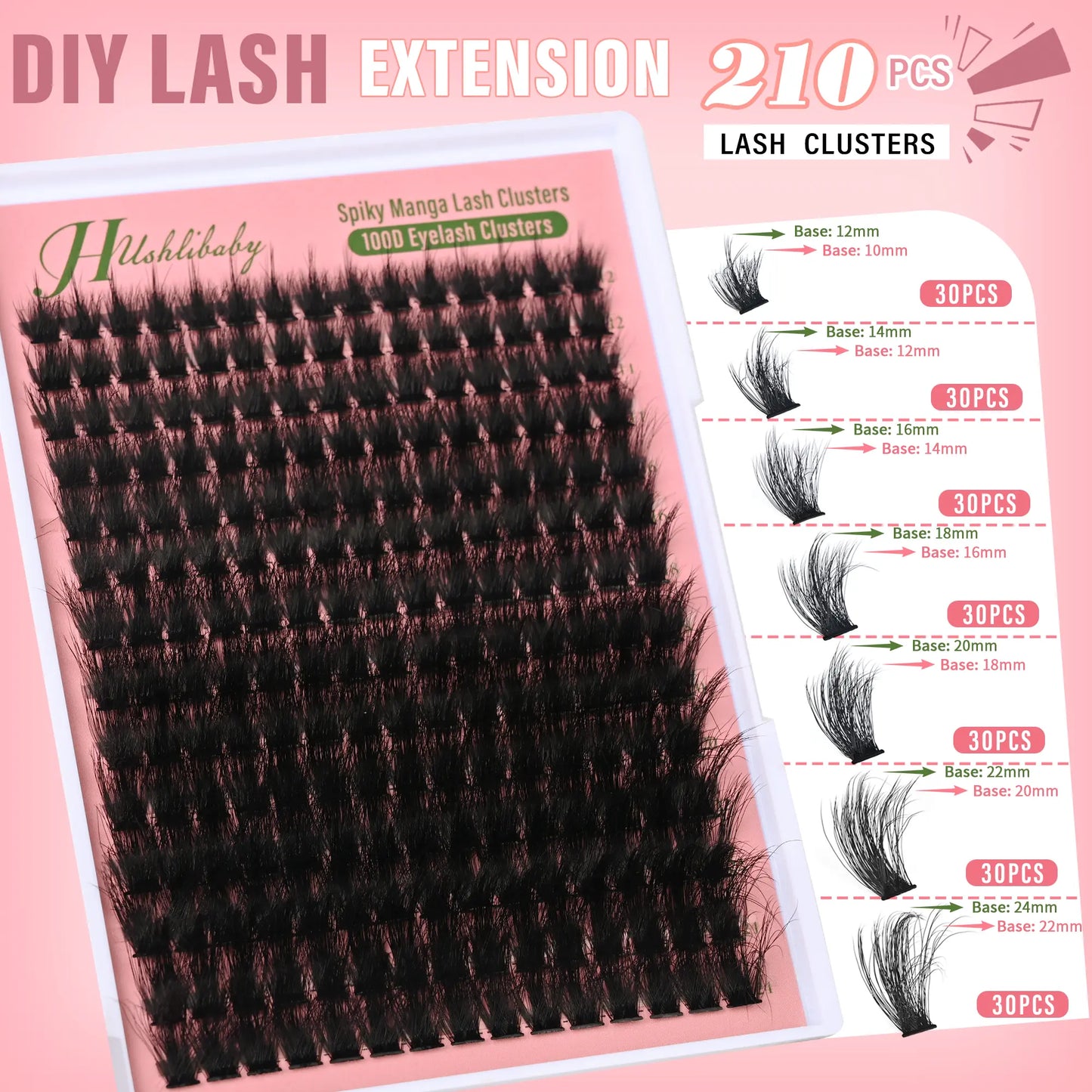 Spikes Lash Clusters Wispy Manga Eyelash Clusters Thick 100D Mega Eyelash Extensions Anime Eyelashes Clusters Reusable Full Volume Individual Lash Extension (D Curly 12-24Mm)
