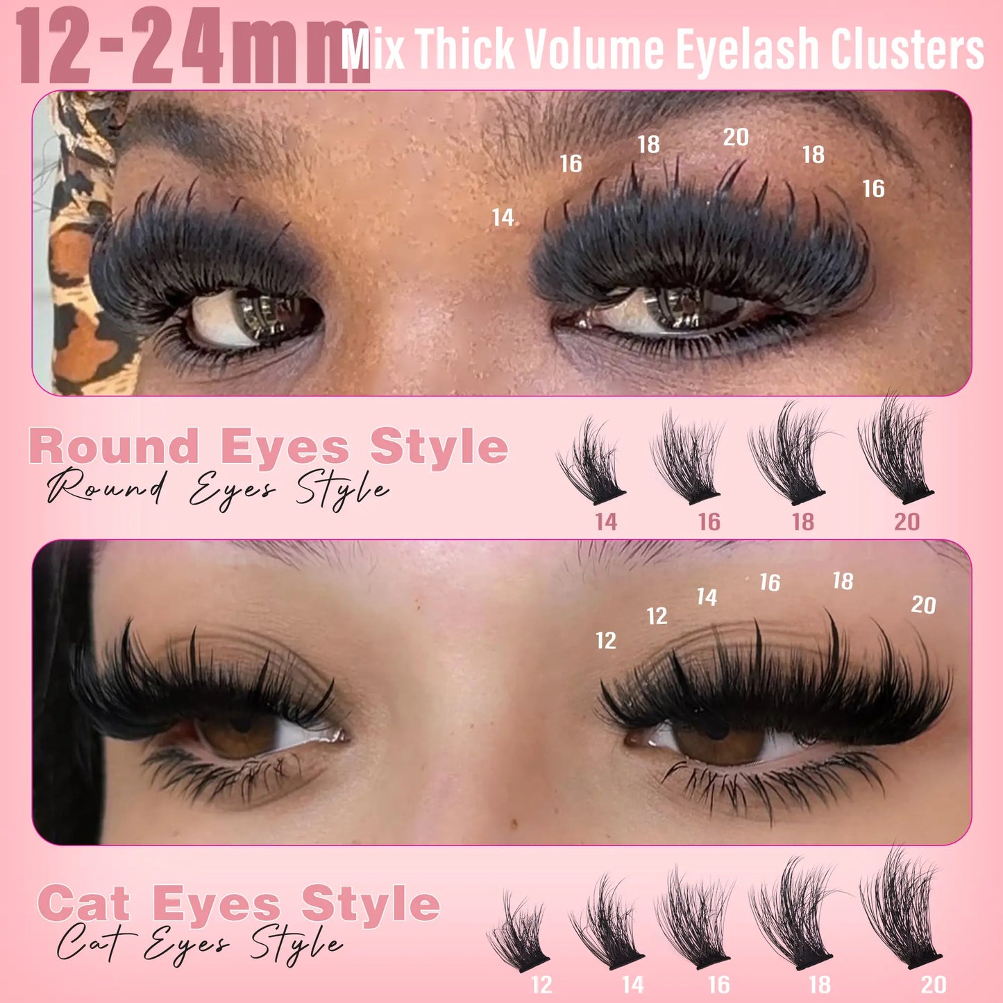 Spikes Lash Clusters Wispy Manga Eyelash Clusters Thick 100D Mega Eyelash Extensions Anime Eyelashes Clusters Reusable Full Volume Individual Lash Extension (D Curly 12-24Mm)