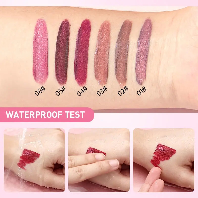 6Pcs/Set Diamond Shimmer Waterproof Lip Gloss Pearl Gloss Finish Liquid Lipstick Glitter Shiny Pearl Glaze Long Lasting Lip Tint Women Makeup Glittery Lip Gloss