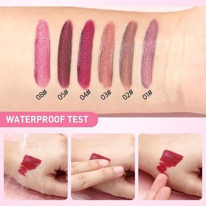 6Pcs/Set Diamond Shimmer Waterproof Lip Gloss Pearl Gloss Finish Liquid Lipstick Glitter Shiny Pearl Glaze Long Lasting Lip Tint Women Makeup Glittery Lip Gloss