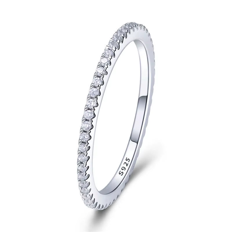 925 Sterling Silver Full Paved Simulated Diamond Stackable Rings, Women Gold Plated Engagement Eternity Bands Colored CZ