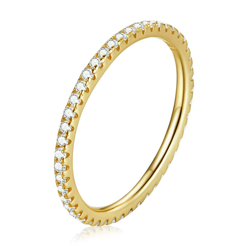 925 Sterling Silver Full Paved Simulated Diamond Stackable Rings, Women Gold Plated Engagement Eternity Bands Colored CZ
