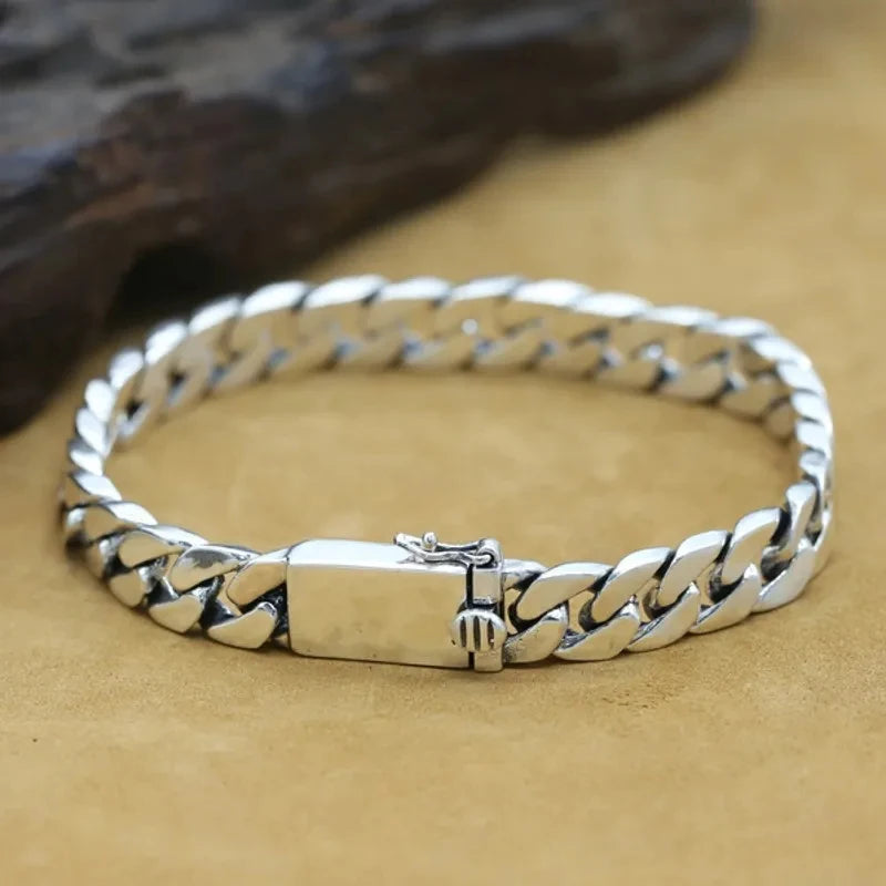 100% S925 Sterling Silver Bracelet 8MM Punk S925 Silver Jewelry Never Fade Men Women Jewelry Gifts