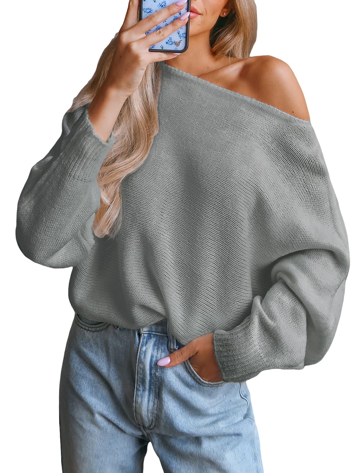 CUPSHE Off-Shoulder Drop-Sleeve Knit Sweater Top