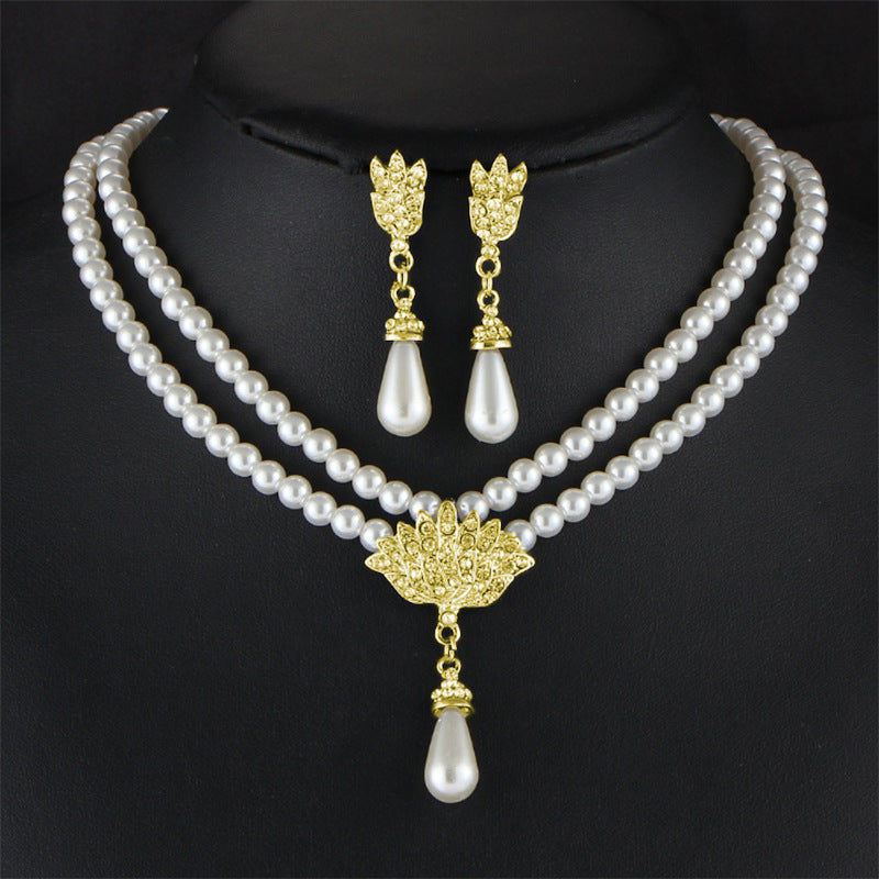 Bridal Pearl &amp; Crystal Necklace + Earring Set — Wedding Jewelry