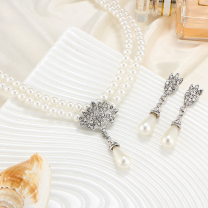 Bridal Pearl &amp; Crystal Necklace + Earring Set — Wedding Jewelry