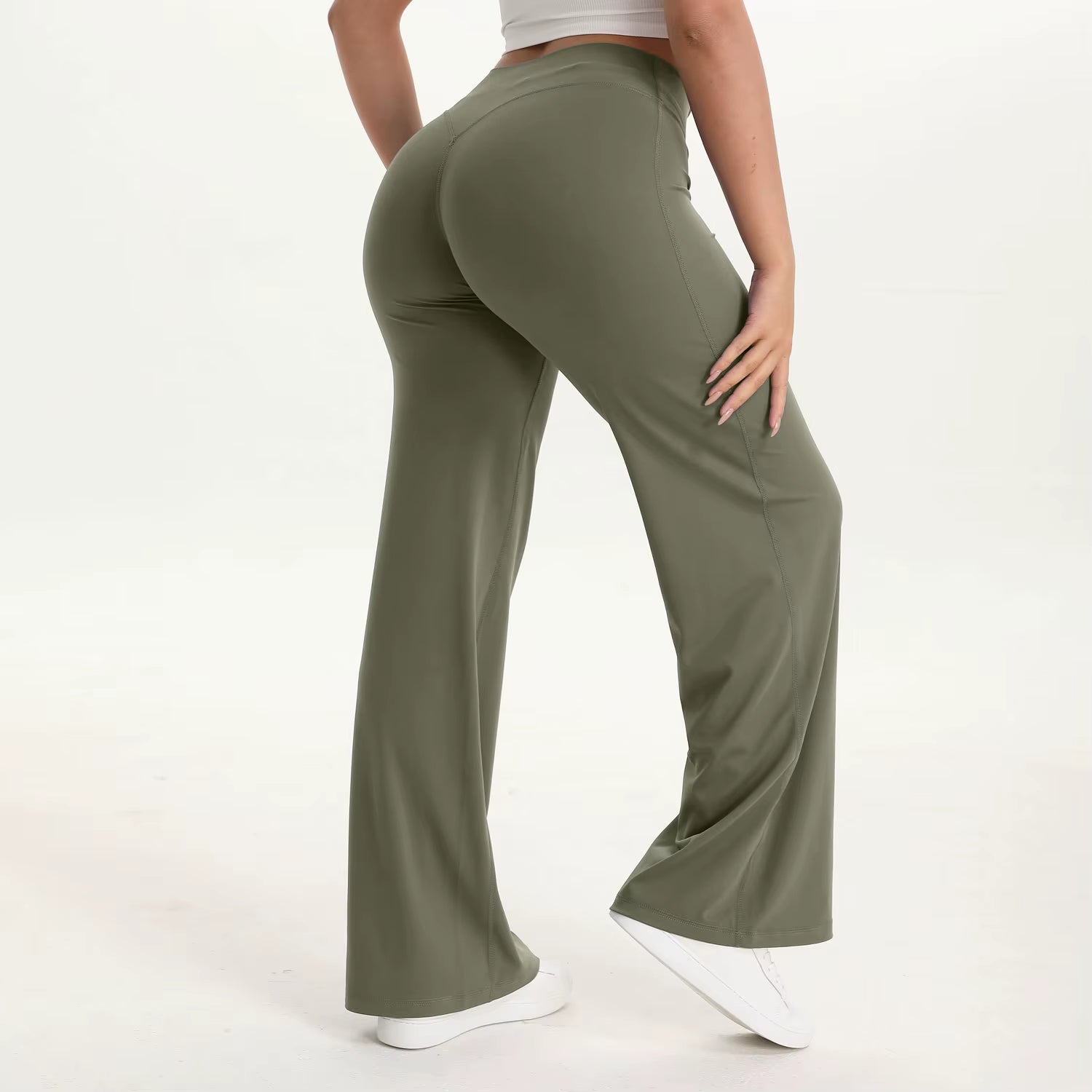 Softmotion Straight Leg Bottoms Women'S Mid-Waist Yoga Pants GYM Leggings Naked Feel Pilates Running Sports Trousers