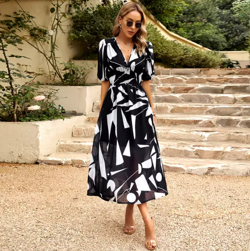 Printed V-Neck Summer Maxi Dress